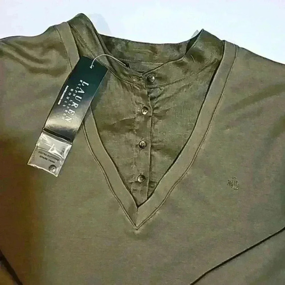 Ralph Lauren women's top blouse sz 2X  green layered neckline 3/4 sleeve… - Picture 2 of 15